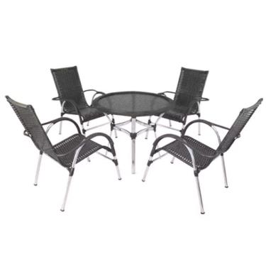 Imagem de Kit 4 Cadeiras Vênus Alumínio E Mesa Emily Trama Original Preto