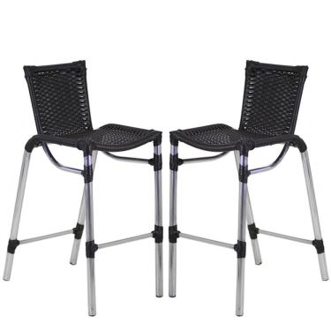 Imagem de Kit 2 Banquetas Alumínio Fortaleza Alta Para Trama Original Preto