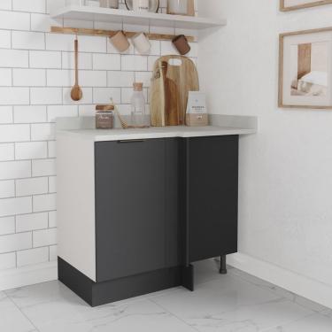 Imagem de Balcão De Canto Reto Com Tampo Com Rodapé Puxador 150cm Ipanema Cabecasa Grafite Trama-branco