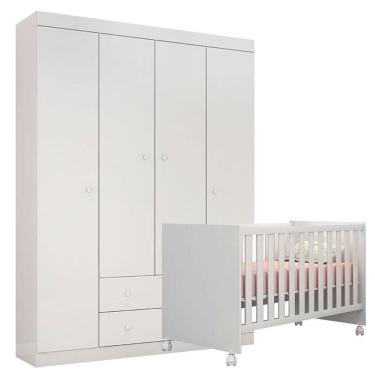 Imagem de Berço Doce Sonho E Guarda Roupa Infantil Helena Branco Brilho - Phoenix