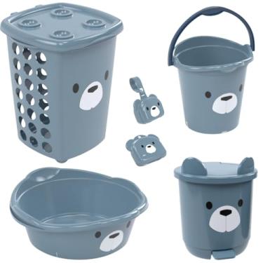 Imagem de Kit banho bebê Plasútil 6 peças Cesto Lixeira Bacia Balde Saboneteira (Urso Lúdico)