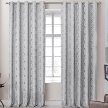 Imagem de Cortina Dalia Jacquard Estampado Floral 3,00m X 2,60m Sala Quarto Varão 3m - Cinza