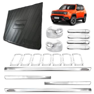 Imagem de Aplique Bandeja Porta Malas Grade Dianteira + Friso Lateral Inferior Slim Adaptável para Renegade 2022 2023 2024 Kit Cromado