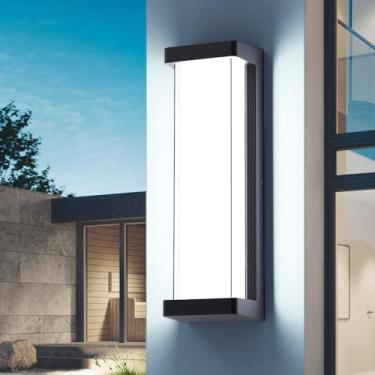 Imagem de Sytmhoe Luminária De Parede Externa Moderna Led Com Escurecimento 10% A 100%, 16 Pol., 6000 K, Regulável Para Varanda E Pátio, Alumínio Preto Luzes Duplas Pc Adequadas Garagem, Sala Estar, Pátio Cas