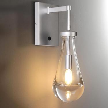 Imagem de HuisMier Arandelas De Parede Níquel, Arandela Moderna Em Formato Gota Chuva Com Interruptor Liga/Desliga, Luminária Vidro Transparente Para Penteadeira Interna, Luminárias Banheiro, Quarto, Corredor