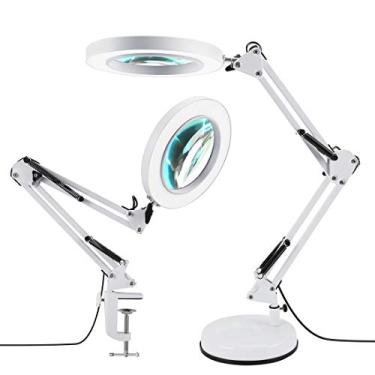 Imagem de LANCOSC Lupa 2 Em 1 Com Luz E Suporte, Lente Real 5X, 3 Modos De Cor, Regulável Continuamente, Ajustável Iluminação Led, Braçadeira Para Lâmpada Mesa Leitura, Artesanato Trabalhos Manuais - Branca