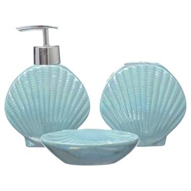 Imagem de Kit Banheiro Lavabo Porta Sabonete Líquido/Fundo Do Mar 01 (Azul)