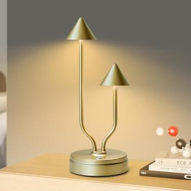Imagem de JIOODICH. Luminária De Mesa Led Com 2 Lâmpadas, Recarregável, Sem Fio, Operada Por Bateria, Ajuste 3 Vias, Para Cabeceira Portátil, Restaurante/Quarto/Bar/Camping/Cafeteria/Dormitório, Dourada