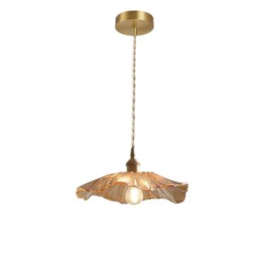 Imagem de AULLAZFR Luminárias Pendentes De Vidro Âmbar Estilo Moderno, 11 Pol./280 Mm Diâmetro, Abajur Com Flor E Acabamento Em Latão Dourado Interruptor Liga/Desliga, Luminária Teto Para Casa Fazenda (Âmbar)
