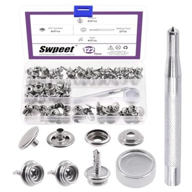 Imagem de Swpeet Kit De Encaixe Lona Com 122 Peças, Fecho Botão Para Capa Barco Aço Inoxidável Grau Marinho E Estofamento, Incluindo Soquetes 3/8", Parafusos Metal 13 Mm, Tampas, Bigorna, Ferramenta Alargamen