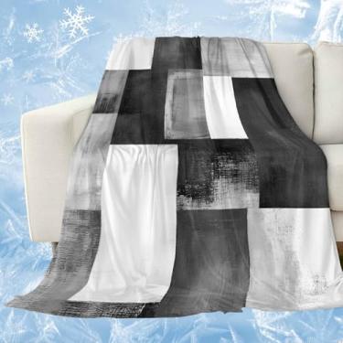 Imagem de Cobertores refrescantes de arte abstrata para pessoas que dormem quentes, preto, cinza, branco, xadrez, cobertor de gelo, leve, 101,6 x 152,4 cm, cobertores frios de verão para suores noturnos
