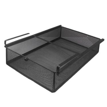Imagem de ＫＬＫＣＭＳ Organizador de gavetas suspensas, cesto organizador de roupas íntimas, recipiente de metal embaixo do armário, para armário, escritório, quarto, L Black