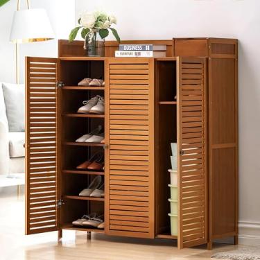 Imagem de Sapateira De Bambu, Armário De Armazenamento De Sapatas De Entrada Rústica, Sapateira, Sapateira, Armário Com Portas E Gaveta, Organizador De Sapatas De Fazenda Para Corre, Brown, 39 * 13 * 45