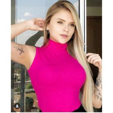 Imagem de Blusa feminina canelada gola alta manga cavada sem manga moda mulher -