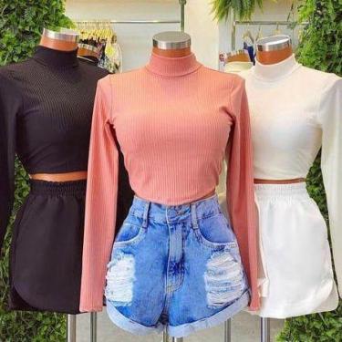 Imagem de Blusa cropped manga longa gola alto canelado feminino - Filó Modas, p,