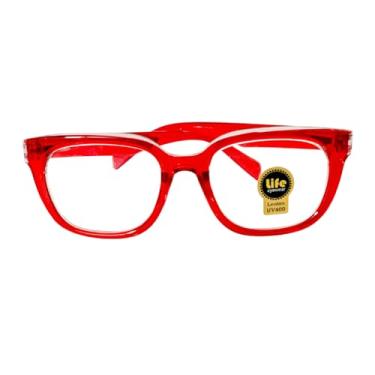 Imagem de Armação Óculos Grau p/Perto RetanGatinho Vermelho Transparente Para Leitura (+1.75)