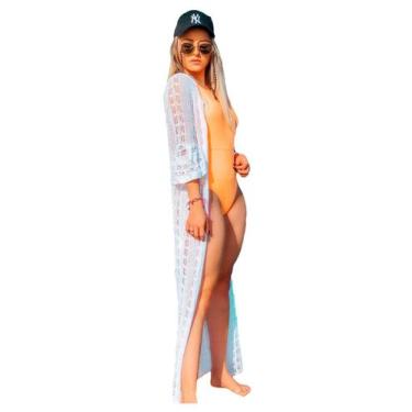 Imagem de Saída de Praia Feminina Longa Manga 3/4 Tricot - EUC STORE, Branco, U 