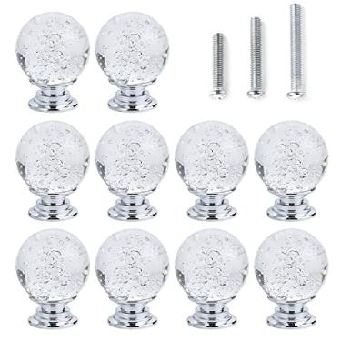 Imagem de IEIK 10 puxadores de cristal para armário redondos de vidro com bolhas de vidro, puxador de gaveta suave para casa, armário, gaveta e cômoda com 3 parafusos de tamanhos diferentes, 30 mm