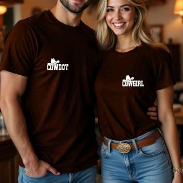 Imagem de Camiseta Afulto Unissex Casal Country Estampa Cowboy e Cowgirl Peito M