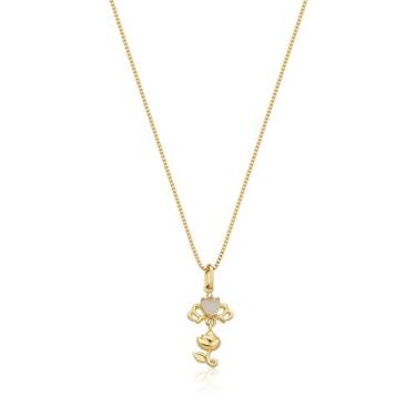 Imagem de Colar Infantil Prata 925 Coroa Coração Quartzo Rosa Banhado a Ouro 18k