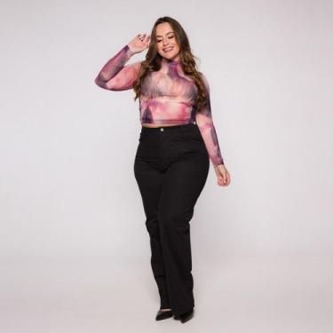 Imagem de Blusa  Cropped Manga Longa e Gola alta em Tule Estampado - Croppeds St