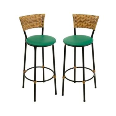 Imagem de kit 2 banquetas alta Imbuia fibra sintética junco área gourmet balcão (2.bq.alta.imbuia/verde)