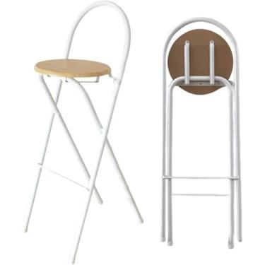 Imagem de Banco De Bar De Cozinha 65/70 / 75cm, Cadeira Alta Redonda Com Encosto De Metal, Café Da Manhã Adulto Restaut Office Party Cadeira De Balcão Dobrável, Wood Color, 75cm/30in
