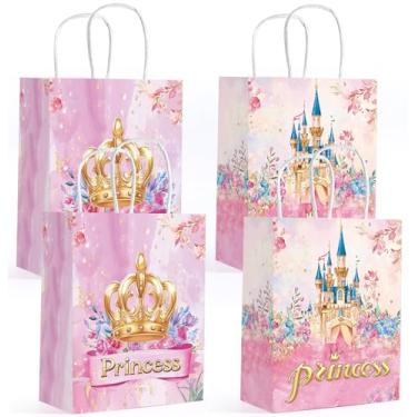 Imagem de Loccmat 16 peças de sacos de lembrancinha de princesa, sacos de presente de princesa com alças, saco de doces de castelo, saco de presente de papel para lembrancinhas de festa de aniversário (coroa e