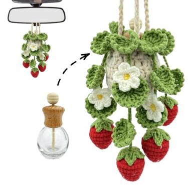 Imagem de Aromatizador de ar de carro de planta suspensa de crochê, frasco difusor de carro recarregável vazio de 10 ml com vasos de plantas espelho de carro acessórios para pendurar ar para carro difusor de
