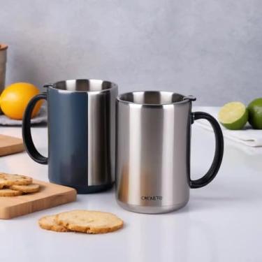 Imagem de Caneca Térmica Parede Dupla em Aço Inox Cinza 750ml com Alça Ergonômica - Estilo Casual