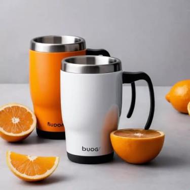 Imagem de Caneca Térmica Parede Dupla em Aço Inox Laranja 450ml com Tampa Flip - Estilo Minimalista