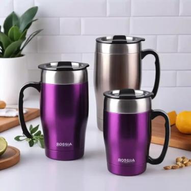 Imagem de Caneca Térmica Parede Dupla em Aço Inox Roxa 650ml com Tampa Rosqueável - Estilo Minimalista
