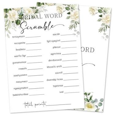 Imagem de Jogos de chá de panela de eucalipto 30 convidados, jogos de noiva de corrida de palavras para chuveiros, rosa branca casamento festa de noivado atividade suprimentos de festa/Verde-16