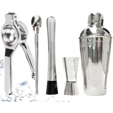 Imagem de Kit Bartender Profissional, 5 Peças em Inox, Coqueteleira 500ml, Espremedor de Limão, Socador, Macerador e Dosador