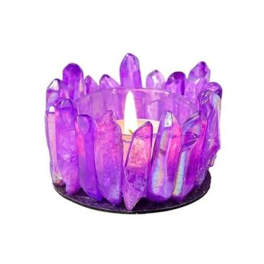 Imagem de Castiçal de cristal galvanizado natural – Suporte de luz de chá de cristal único feito à mão para decoração de Halloween, decoração de casa ou presente (G)