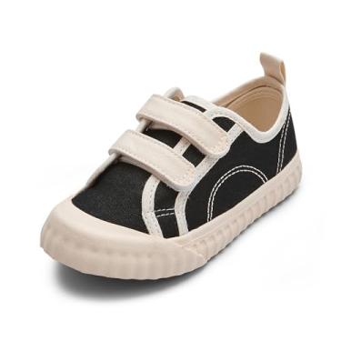 Imagem de Balabala Tênis infantil para meninos e meninas com gancho duplo e laços, sapatos de lona macios e duráveis, Preto, 9 Toddler