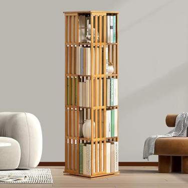 Imagem de Livro De Canto, Rotação De 360 Graus, Livro Estreito De Madeira, Estante De Chão, Rack De Exibição De Armazenamento Independente Para Sala De Estar Casa E Escritório, Original, 5Tier