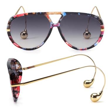 Imagem de DreamCalf Óculos de sol aviador grandes com brinco para mulheres, grande, proteção UV400, designer 2025, óculos escuros femininos, A13 - Floral/2 cinza, Medium