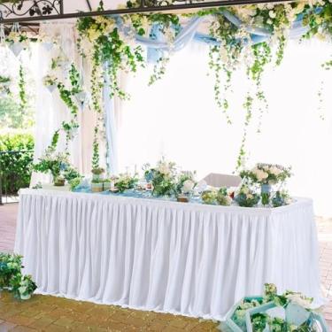 Imagem de Saias de mesa rosa, retangulares, redondas, de poliéster, toalhas de mesa com babados para festa de aniversário, casamento, chá de panela, decoração, branco, A78 x C275 cm x 1 peça