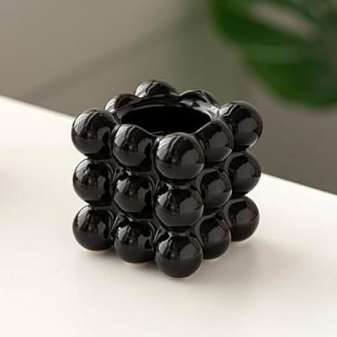 Imagem de Castiçal dourado de cubo de cerâmica castiçal portátil suporte de vela decorativo Oriente Médio festival árabe castiçal mesa de jantar festa decoração de casa ornamento (preto)