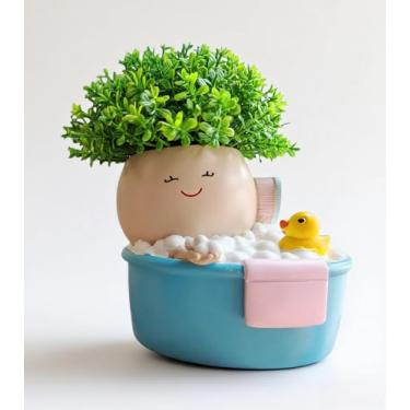 Imagem de GAFBV Plantador de rosto sorridente, cacto de resina, plantas internas e externas, vaso de rosto para banho e design de pato de borracha feliz, decoração de casa, vasos de suculentas (plantas não