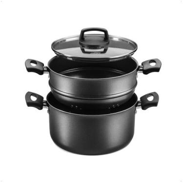 Imagem de Conjunto de Panela para Cozimento a Vapor 3L Antiaderente 3 em 1 Alças