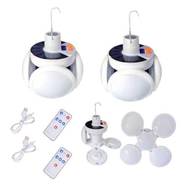 Imagem de Lâmpada de acampamento solar dobrável 2 em 1, lanterna, controle remoto, portátil, USB, recarregável, 45 luzes de LED, falta de energia, furacão, uso externo, impermeável, emergência, pacote com 2