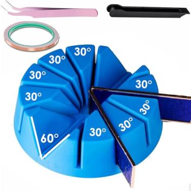Imagem de Gabarito de solda com vários ângulos de vitral, 30°, 60°, 90°, 120°, 150°, 180°, vitral de solda manual e pinça de fita de cobre