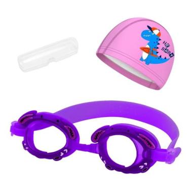 Imagem de Kit touca e óculos de natação infantil piscina com desenhos divertidos