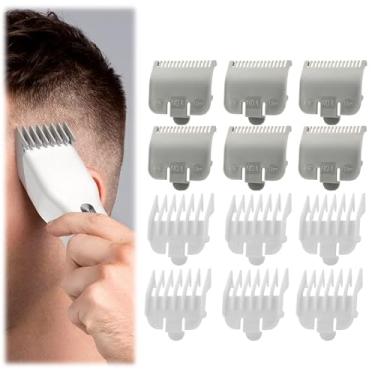 Imagem de 12 peças 1/2 protetor compatível com Wahl Clipper Guards conjunto de protetores de aparador de cabelo #1/2-1/16" (1,5 mm) #1-1/2-3/16" (4,5 mm) compatível com Wahl #3354-100 serve na maioria dos