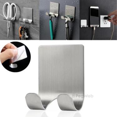 Imagem de Gancho Suporte Parede Cabide Adesivo Alta Aderência Aço Inox - PEGWEB,