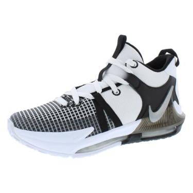 Imagem de NIKE Tênis de basquete infantil Lebron Witness 7 DQ8650-100, Branco/prata metálica/preta, 17