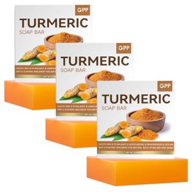 Imagem de GPP Barra De Sabonete De Cúrcuma Para Corpo E Rosto, 3 Peças De Sabonete Artesanal De Cúrcuma Natural Para Todos Os Tipos De Pele, Sabonete De Banho Para Mulheres E Homens, Hidratante E Calmante Par