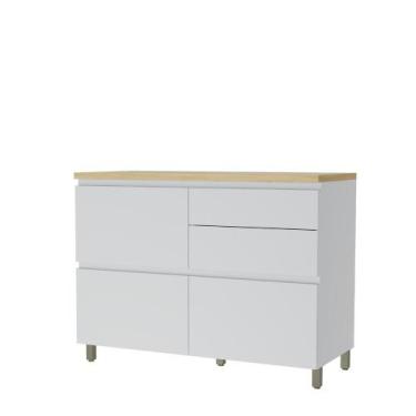 Imagem de Balcão 1 Porta 4 Gavetas em MDF Rainha Nesher, Branco/Nature